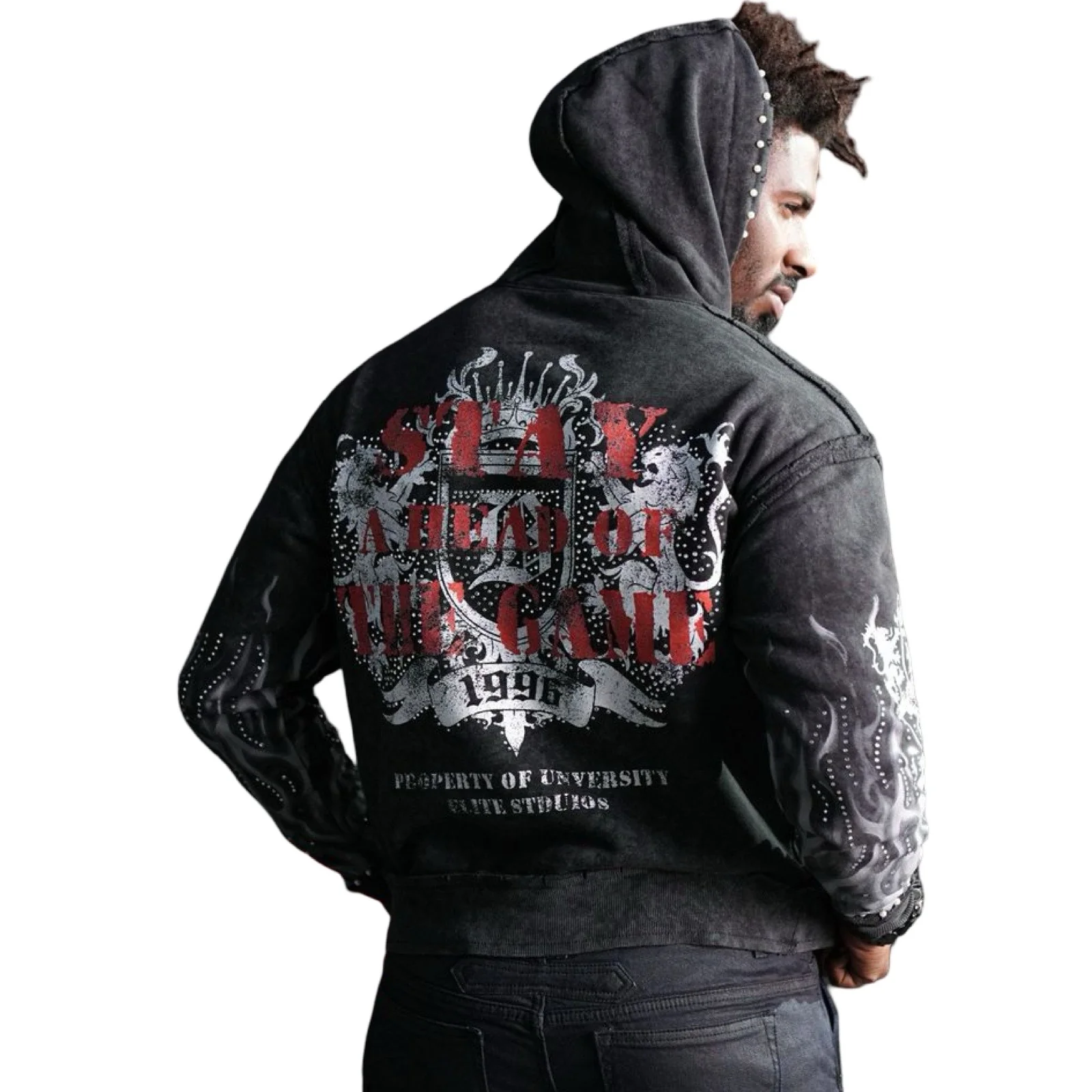 Elite “Saints Pearls” Black Washed Hoodie - Image 2