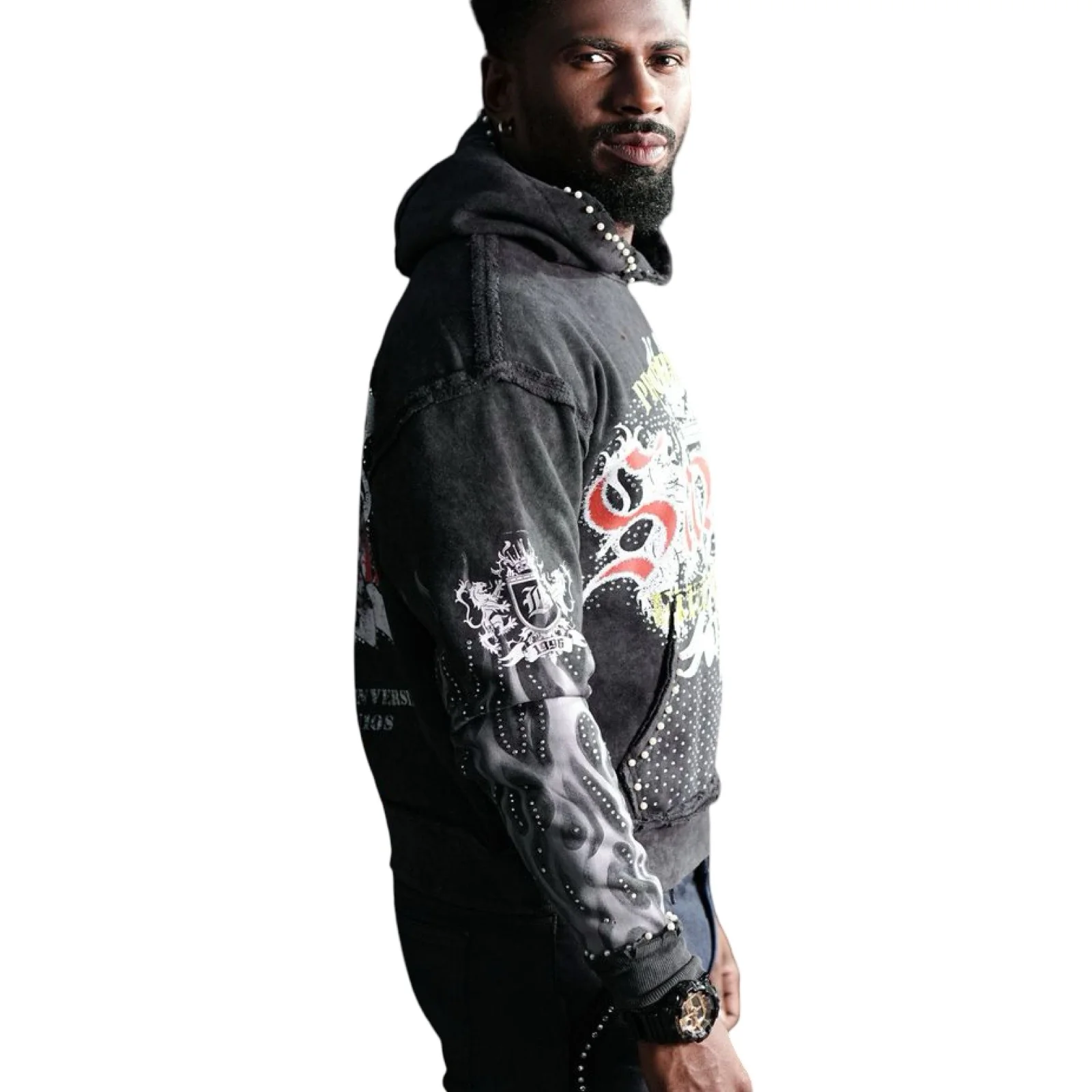 Elite “Saints Pearls” Black Washed Hoodie - Image 3