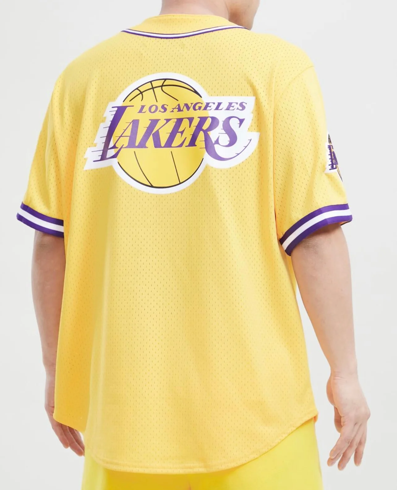 Los Angeles Lakers Yellow Logo Mesh Button Up Shirt - Image 2