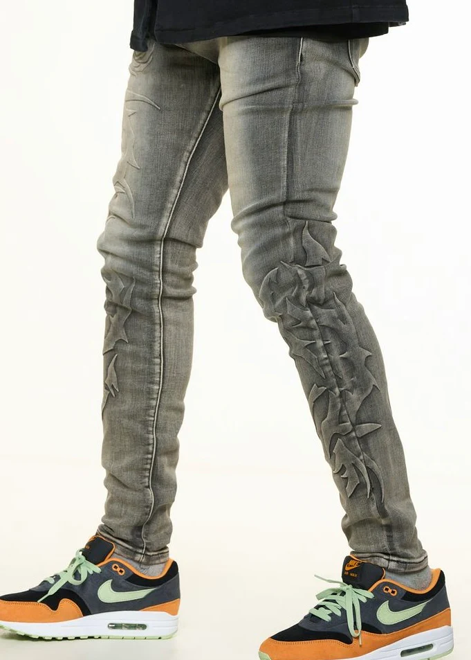 Pheelings “Love Is Pain” Grey Embossed Skinny Jeans - Image 2
