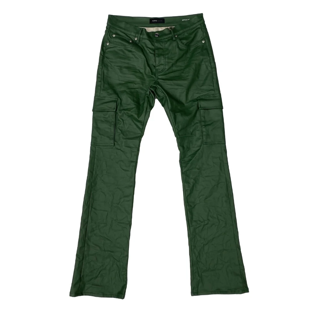 Purple Brand Patent Film Cargo Flare Green Pants - Image 3