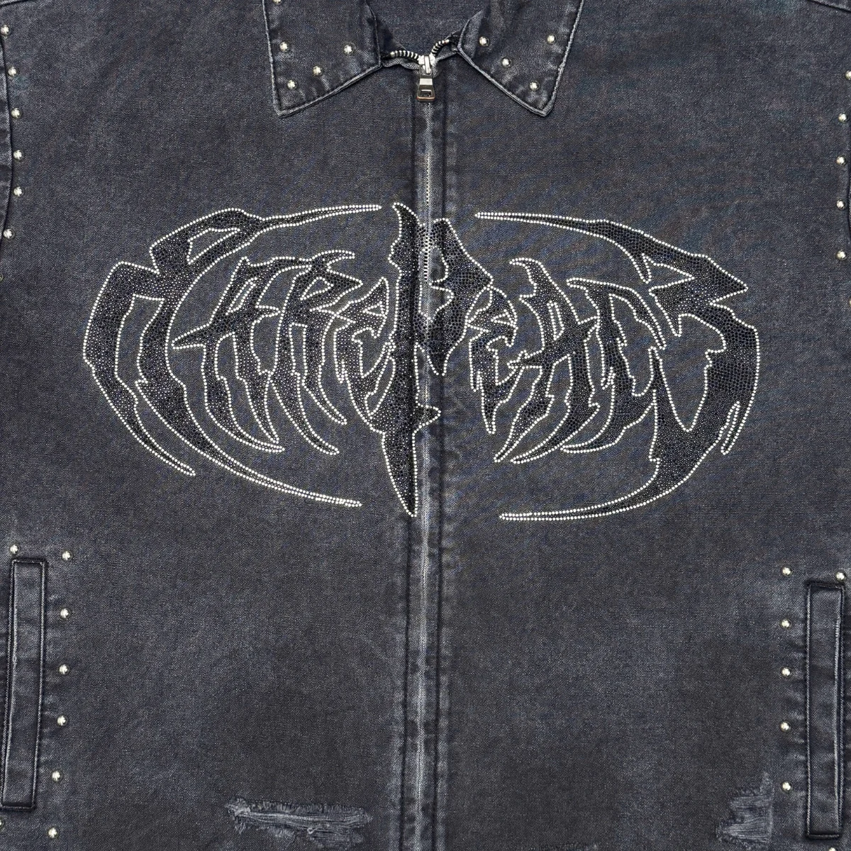 Rare Peace “Twill” Black Wash Rhinestone Zip Down Shirt - Image 2