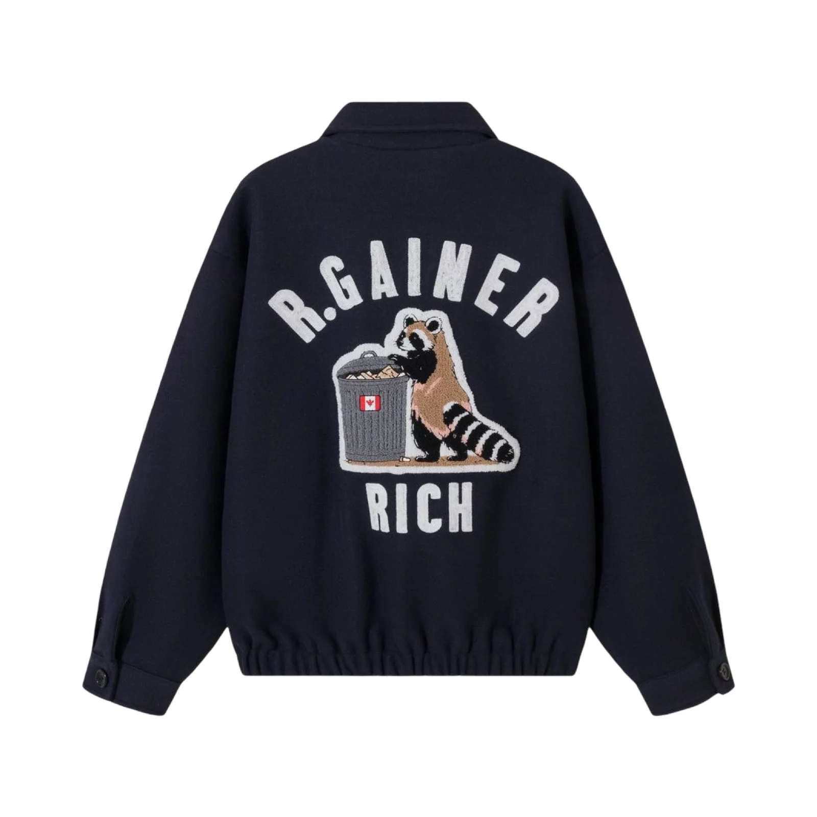 Rich Gainer Navy Wool Bomber Jacket - Image 2