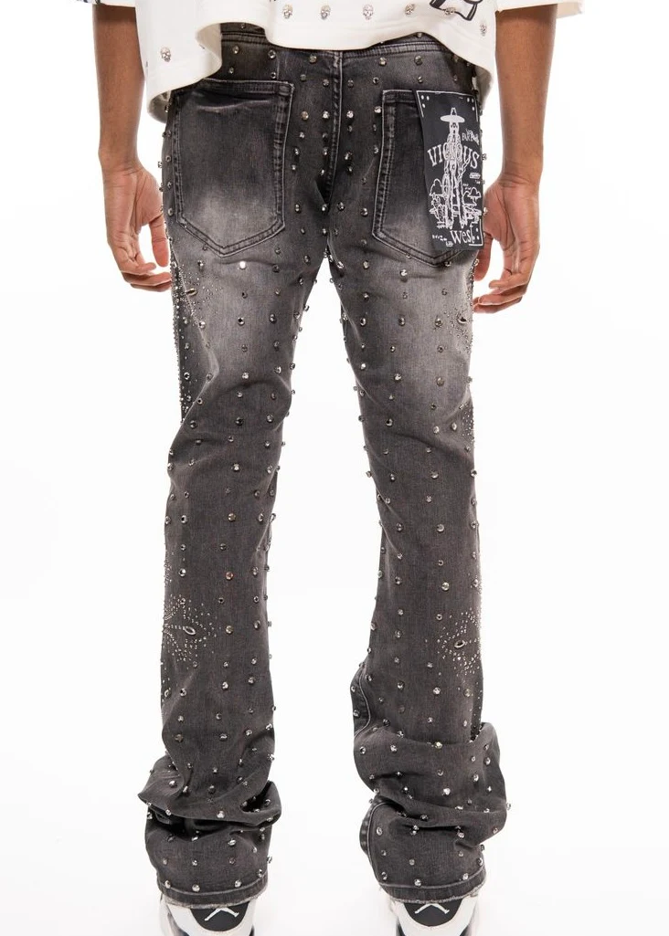 Vicious “Embellished Rhinestone” Flare Grey Jeans - Image 2