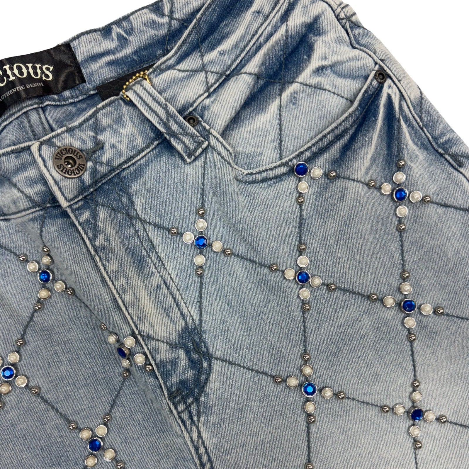 Vicious “Pearl Diamond” Stone Indigo Blue Shorts - Image 2