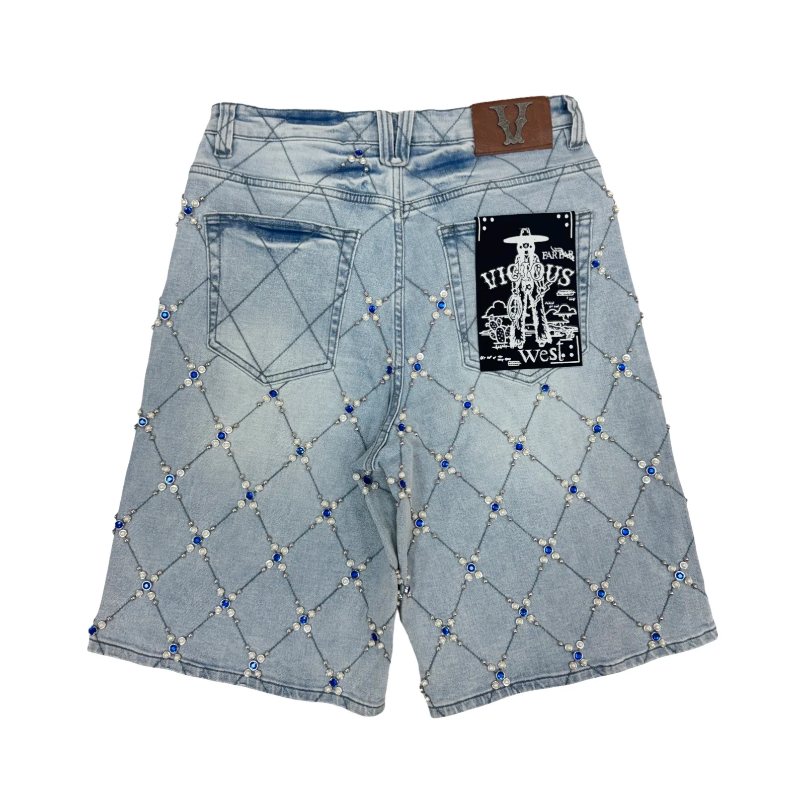Vicious “Pearl Diamond” Stone Indigo Blue Shorts - Image 3