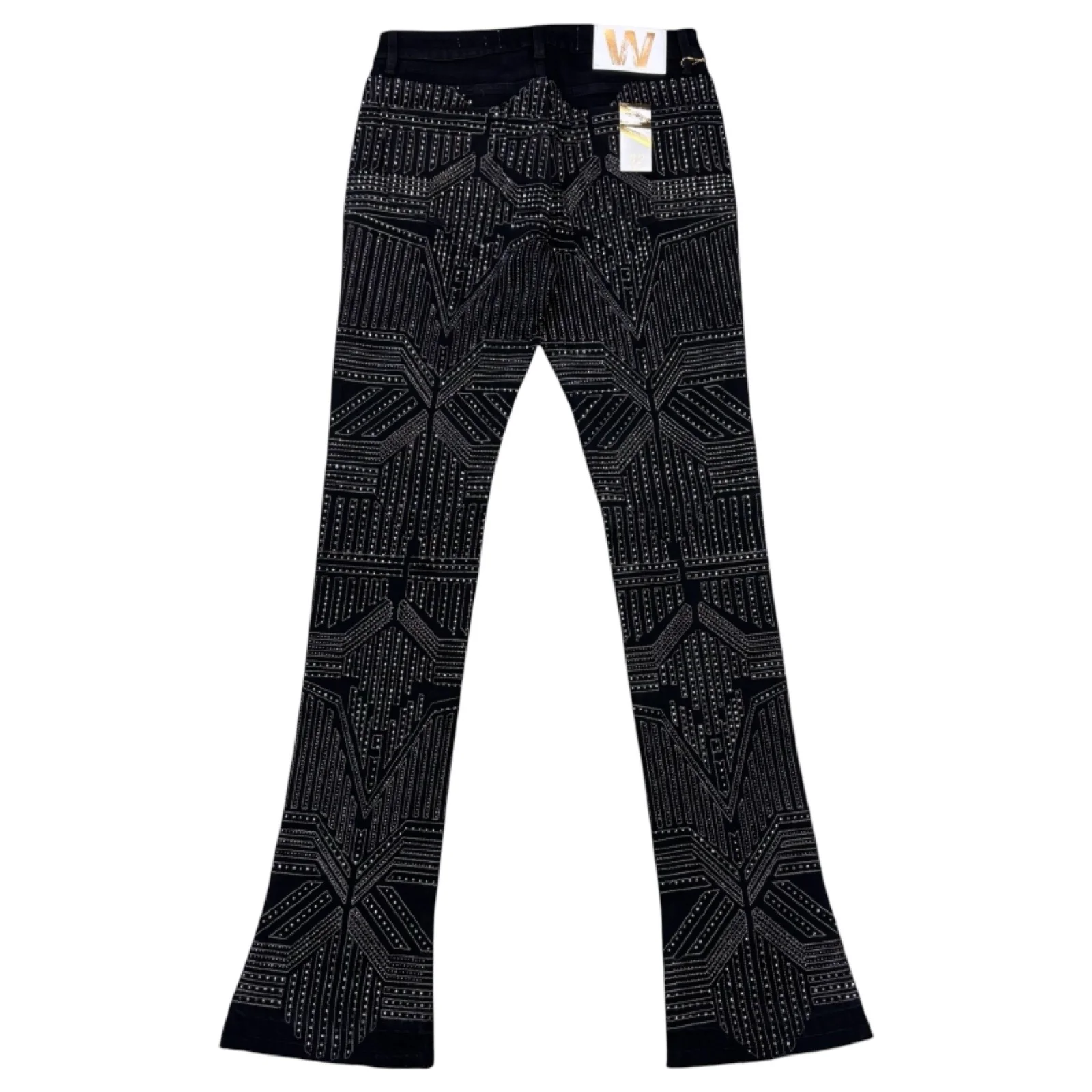 W By Waimea “Arrow Rhinestone” Black Flare Jeans - Image 2